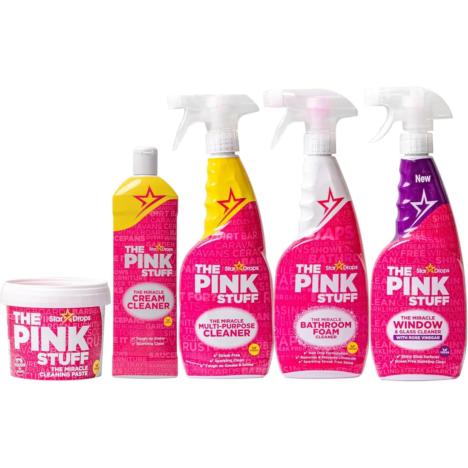- The Pink Stuff - The Miracle Cleaning Paste, Multi-Purpose Spray, Bathroom Foam Spray, Window & Glass Cleaner, and Cream Cleaner Bundle