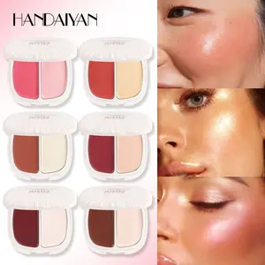 HANDAIYAN 2-in-1 Cream Blush & Highlighter Duo, Blendable Natural Finish Cheek Tint, Buildable Glow Highlight for Face, Long-Lasting Lightweight Multi-Use Makeup Palette for All Skin Tones