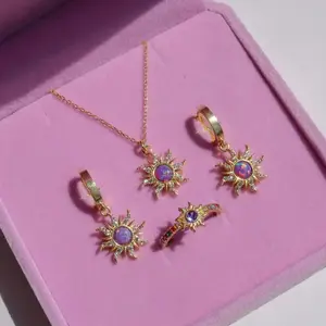 Sunflower Opal Crystal Pendant Necklace Exquisite Fashion Dream Shiny Sun Necklace Bracelets Earrings Rings for Women Girls  Wedding Party Jewelry Gifts