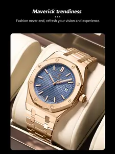 Luxury Waterproof Night Light Date Men's Watch, Stainless Steel Analog Quartz, Band, Casual Style, All Seasons, Butterfly Buckle, Casual Trendy Wristwatch