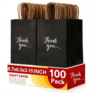 Medium Thank You Paper Gift Bags with Handles, Bulk Purchase, Party Favors, Grocery Retail, Shopping, Wedding Decor, Party Packs, 100 Pack