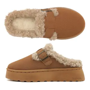 Women's Platform Slippers Adjustable Buckle And Non-Slip For Outdoor Comfort For Winter Wear