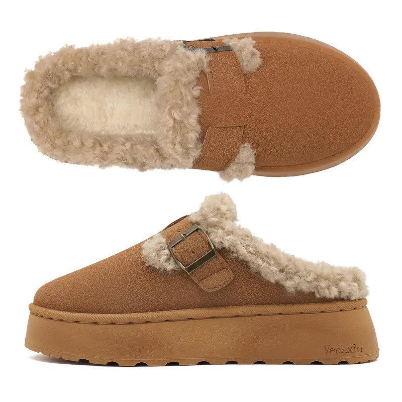 Women's Platform Slippers Adjustable Buckle And Non-Slip For Outdoor Comfort For Snow Boot House Indoor Winter Wear