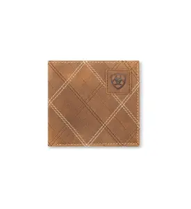 Ariat Men’s Bi-Fold Wallet – Crazy Horse Leather with Cross Stitch Design