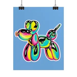 Balloon Dog Poster — Neon Art Print on Blue Background