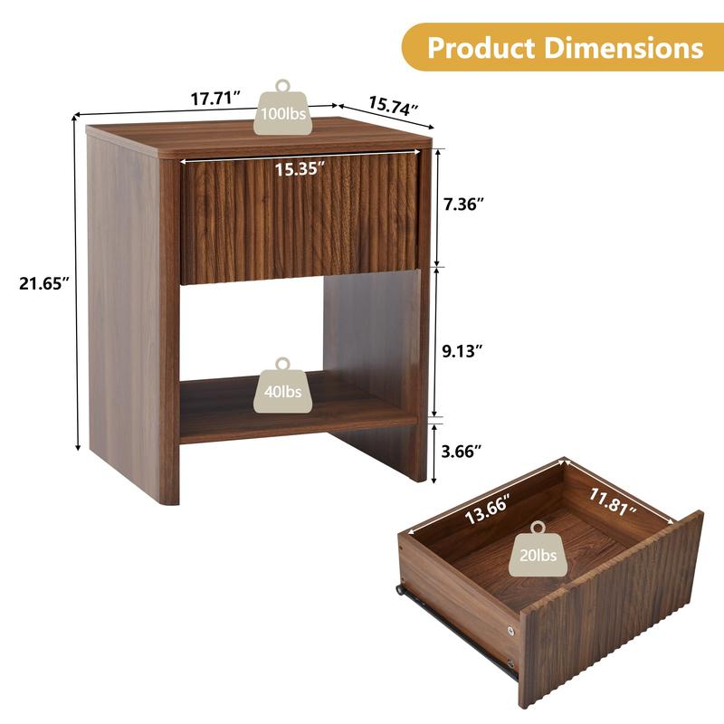 Giratree 2 Piece Mid-Century Modern Nightstand Set, Farmhouse Bedroom Nightstand, Small Side Table with Storage, Recessed Cabinet Wood Nightstand