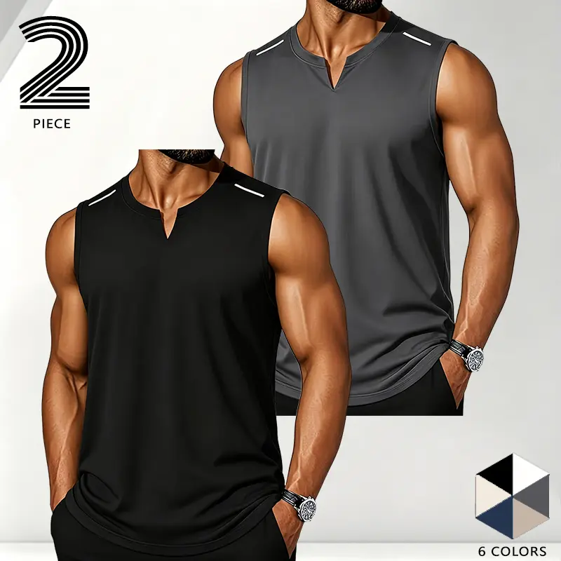 Popular European and American muscle fitness apparel: a small V-neck sleeveless sports T-shirt for men, quick-dry fitness tank top with high elasticity and reflective shoulder stripes; wearing it alone highlights muscle lines, and layering doesn’t add bul Popular European and American muscle fitness apparel: a small V-neck sleeveless sports T-shirt for men, quick-dry fitness tank top with high elasticity and reflective shoulder stripes; wearing it alone highlights muscle lines, and layering doesn’t add bul