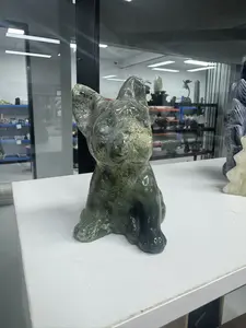Connie(9420)gc.Moss agate dog carving