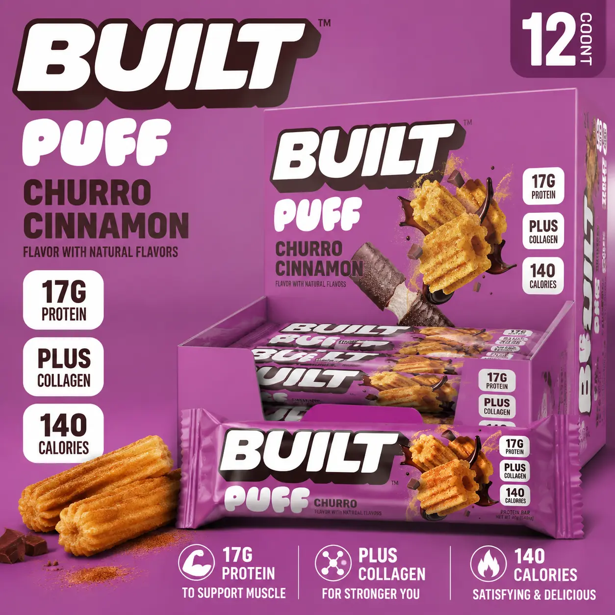 ThayerBUILT Puff Protein Bar Cookies 'N Cream 1.41 oz 12 Count  Crispy Protein Snack Bars | Creamy Cookies Flavor On-the-Go Treats