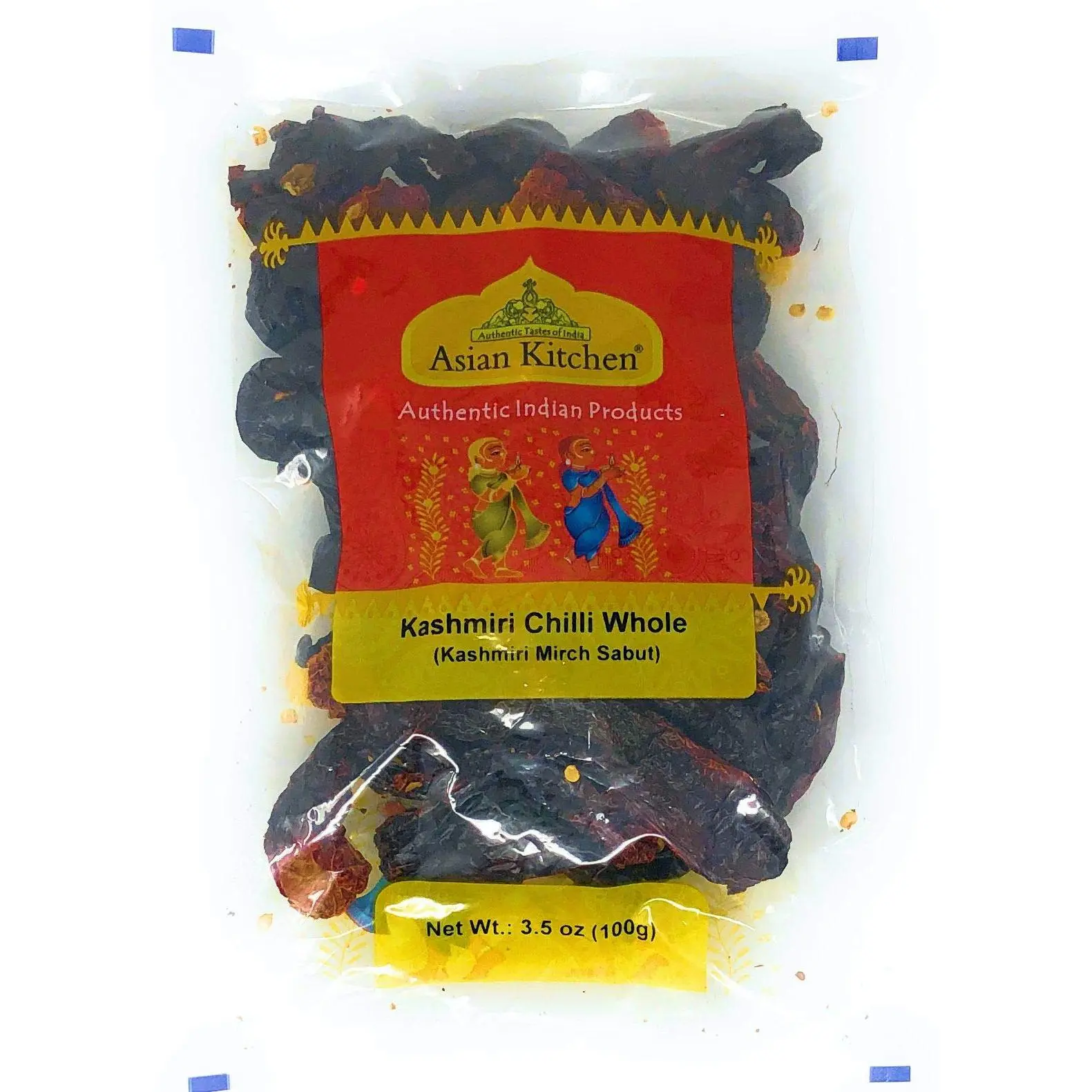 Asian Kitchen Kashmiri Chilli Whole Stemless, Low Heat Indian Chilli 3.5oz (100g) ~ All Natural | Vegan | Gluten Friendly | NON-GMO | Indian Origin