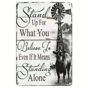 Vintage Metal "Stand Your Faith" Wall Sign with Country Cow & Windmill - Rustic Farmhouse Metal Art for home, Garage, for Man Cave or Kitchen Decor - Durable Metal Hanging Decoration with Cow & Windmill Design, Rustic Lettering for /