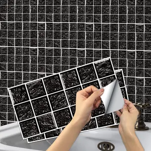 6/12/24/48 PCS FG Retro Tile Stickers Black Silver Checkered Embossed Pattern PVC Crystal Film Self-Adhesive Waterproof Oil-Proof Splashback for Kitchen Bathroom Floor Tile Wood Home Decoration
