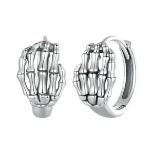 Skeleton Hand Hoop Earrings - Pair - 925 Sterling Silver