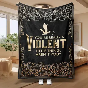 Vintage Dragon Pattern Slogan Print Blanket, 1/2 Counts Soft and Comfortable Air-conditioned Room Throw, Warm Nap Blanket for Home, Office, Outdoor Camping, Contemporary Look, Polyester Fiber
