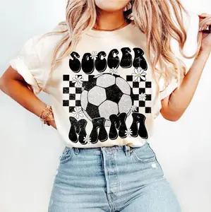[SALE OFF 25%] Retro Soccer Mama Coquette T-shirt, Game Day Soccer T-shirt, Soccer Bow T-shirt, Soccer Mom T-shirt, Checkered Soccer Shirt