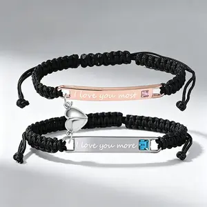 Adjustable Couple Bracelet Set, Heart Rate Bracelet, Fashion Bracelet for Couples, Daily Clothing Decor, Trendy All-match & Exquisite Jewelry for Birthday Love Gift, Heart Charm Bracelet