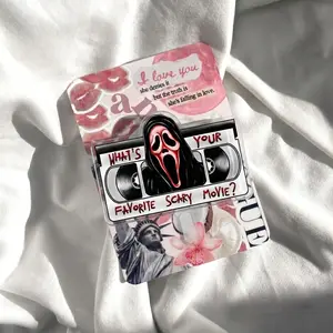 Retro Slasher Mask Kindle Phone Grip | Favorite Scary Movie Phone Stand | Vintage 90s Cassette Tape E-Reader Holder | Pastel Goth Spooky Accessories Birthday Gift for Horror Fans