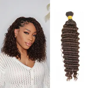 YWIGS #4 Medium Brown Deep Wave Bulk Hair Extensions for Braiding 100g Per Bundle