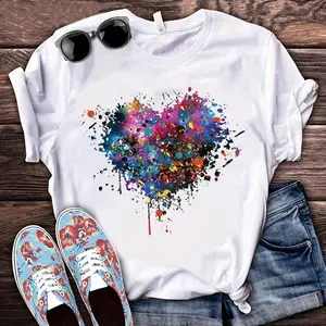 Vibrant Multicolor Paint Splatter Heart-Shaped Iron-On Vinyl Decals - DIY Heat Transfer Stickers for T-Shirts, Pillows, Clothing & Fabric Crafts - Durable, Easy Apply Artistic Appliques, Stickers for Crafts, Tshirt Painting, Longlasting Colors