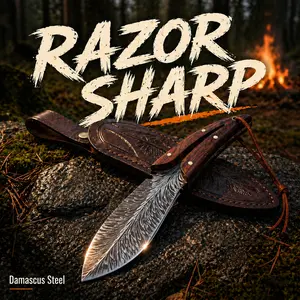 Portable Outdoor Camping Utility Pocket Knives to Carry, with Wooden Handle and Leather Sheath - Ideal Outdoor Gift for Dad