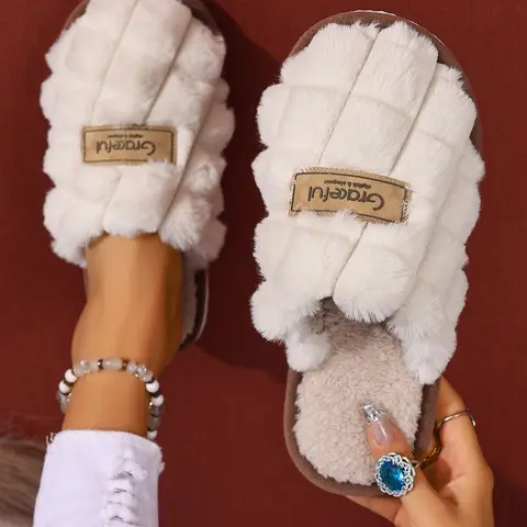 Women's Winter Slippers, Warm Eva Sole, Thick Cushioning Indoor Home Shoes, Casual Pure Color, Comfortable Plush Lining, Unisex, Fuzzy Warm Slippers