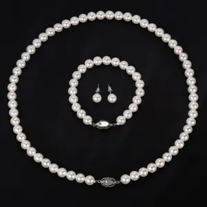 Freshwater Cultured Pearl Necklace Set Includes Stunning Bracelet And Stud Jewelry Set - With Gift Box