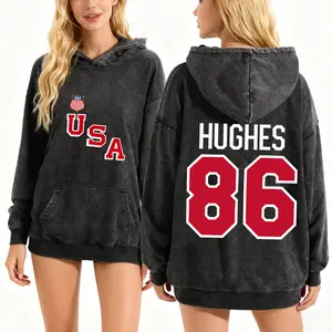 Retro USA Hockey Jack Hughes #86 Sweatshirt, 90s Style Oversized Crewneck, Vintage Short Sleeve Tee, Women’s Casual Top Breathable Cotton