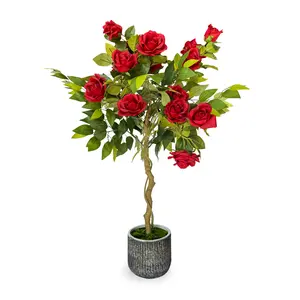 41-Inch Artificial Rose Tree with Decorative Basin – Elegant Faux Flower Decor for Home, Office, and Events – Lifelike Roses in Vibrant Colors