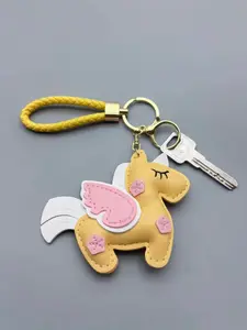 Woven Leather Rope Angel Pegasus Keychain, Sweet Bag Charm in, Stylish Accessory for Bags and Keys