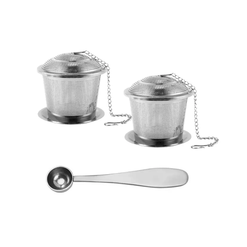 2 pcs stainless steel tea filters with chains - paired with 1 pcs tea spoon, reusable tea maker, suitable for home kitchens and offices