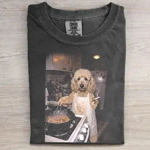 Retro Cooking Poodle Meme Graphic T-Shirt, Funny Poodle Chef Tee, Cute Dog Cooking Shirt, Foodie Dog Lover Graphic Tee, Dog Mom Dog Dad Gift, Gift for Men Women