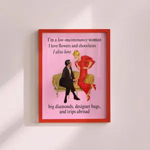 [UNFRAMED POSTER] Funny Valentine’s Day Print Retro Red and Pink Galentine’s Wall Decor Vintage VDay Quote Poster Printable Girly Artwork