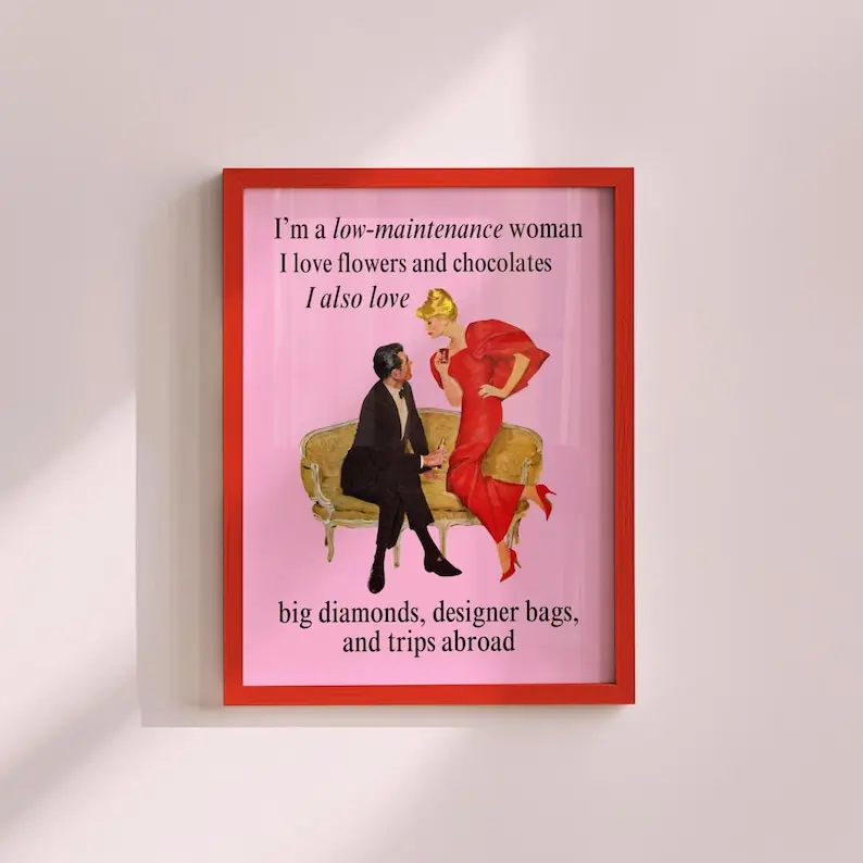 [UNFRAMED POSTER] Funny Valentine’s Day Print Retro Red and Pink Galentine’s Wall Decor Vintage VDay Quote Poster Printable Girly Artwork