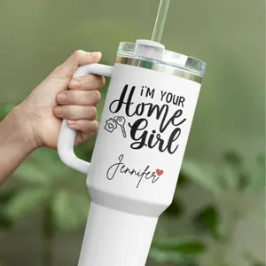 Custom Tumbler, Stainless Steel Cup With Straw, Custom Handle 40oz Tumbler, Gift For Her, Home Girl Tumbler with Handle