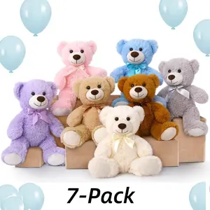 Bulk Teddy Bear Stuffed Animals Plush Toys for Kids, Teddy Bear for Baby Shower Centerpiece Decorations, 7-Pack Small Stuffed Animal Wholesale Gifts for Birthday Christmas Valentines