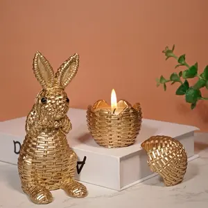 Resin Rabbit Figurine Garden Yard Home Decor, Woven Bunny Ornament for Room, Small Gift Idea, Cute Animal Decoration