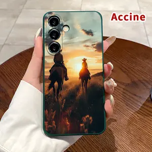 Sunset Horseback Ride Pattern Phone Case Compatible with Samsung Galaxy S23 Ultra S24 Plus S25 S22+ Shockproof Drop Protection Rugged Durable Silicone Cover