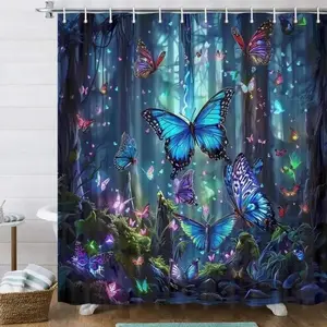 Dreamy Butterfly Forest Decorative Shower Curtain, Perfect for Bathroom Decor, Bathroom Accessory, Easy to Clean, Multiple Sizes Available, Includes Shower Curtain Hooks, Bathroom Decoration Accessories