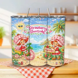 Strawberry Shortcake Puerto Rico 20oz Tumbler with Straw, Featuring Strawberry and Puerto Rico Design, Ideal for Beverages