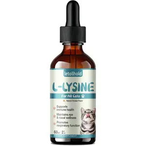 L-Lysine for Cats, Lysine Drops Immune Health Support, Promotes Eye & Nasal Wellness, Respiratory Function Supplement for All Cats, Easy Dropper Dispenser, Natural Chicken Flavor, 2 FLOZ