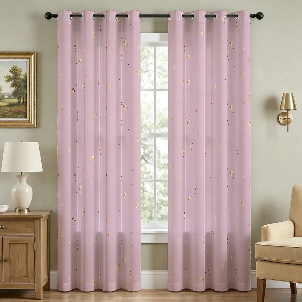 Blackout Curtains (2 Panels Korean Style Light Pink Tiny Speckle Curtains) ,Thermal Insulated  Luxury Golden Sparkle Window Curtains Home Decorative Curtain for Living Room Bedroom Decor