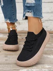 2026 Women's Lightweight Knit Sneakers, Fashionable Comfortable Mesh All-Season Casual Shoes, Slip-On Round Toe Thick Sole Multicolor Mesh Breathable Shoes