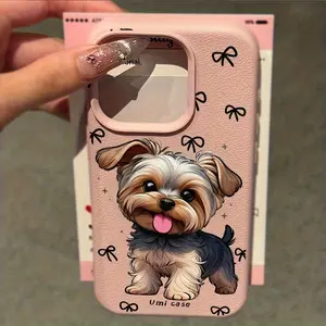 Pink Textured Yorkshire Terrier Bow Cute Pet Phone Case, TPU Material Anti-Slip Anti-Drop Phone Case, Suitable for iPhone 17/16/15/14/13/12/11 PRO PROMAX PLUS AIR XS XSMAX, Ideal Gift for Friends and Family, DKPW287
