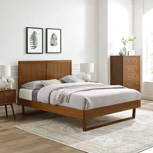 Modway Alana Queen Wood Platform Bed With Angular Frame in Walnut