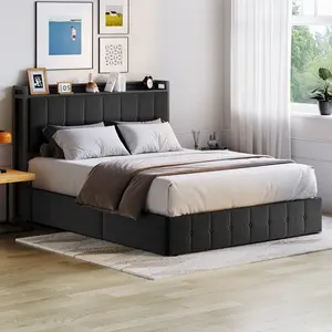 Bed Frame with Lift Up Storage, Upholstered Velvet Bed with Storage Headboard, Metal Platform Bed, No Box Spring Needed, Solid Wooden Slats