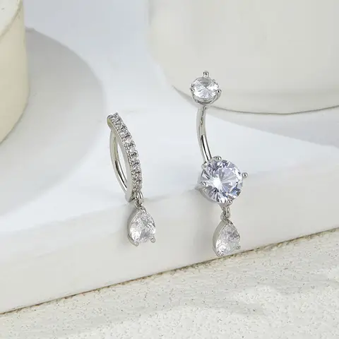 Elegant Rhinestone Belly Button Ring, Trendy Navel Jewelry, Chic Body Jewelry for Parties and Everyday Wear, Belly Piercing Ring