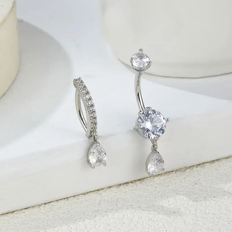 Elegant Rhinestone Belly Button Ring, Trendy Navel Jewelry, Chic Body Jewelry for Parties and Everyday Wear, Belly Piercing Ring