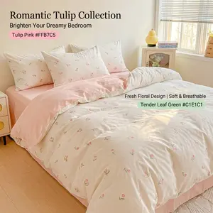 1pc Tulip Floral Print Decorative Duvet Cover With Corner Ties, Soft Breathable Comforter Cover, Cute Fresh Aesthetic Bedding For Bedroom Decor