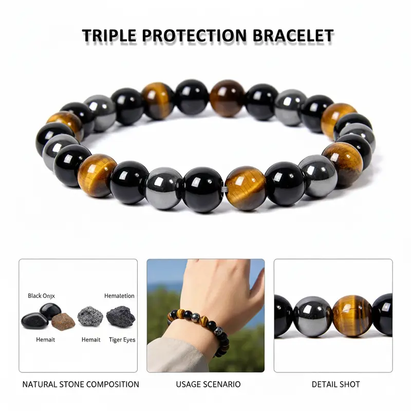 GKNET Women Men Magnetic Healing Tiger Eye Arthritis Hematite Bracelet Beaded Bangle GKNET Women Men Magnetic Healing Tiger Eye Arthritis Hematite Bracelet Beaded Bangle