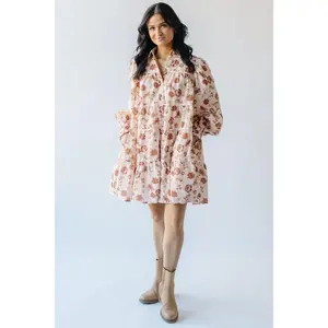 The Laurent Embroidered Tiered Dress in Camel